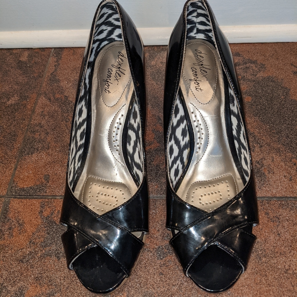 Patent Leather, Open Toe, Rope Heel Wedge, sz 9.5